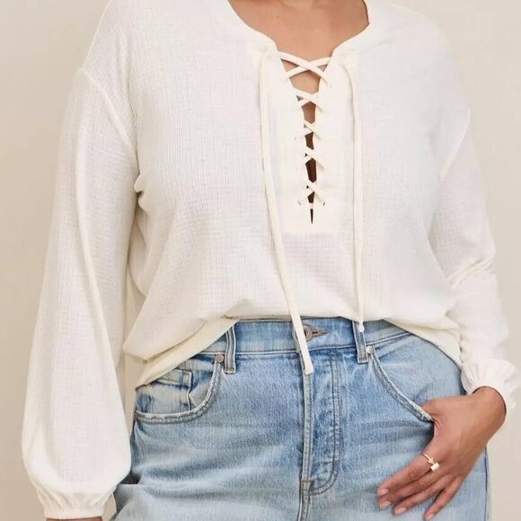 Torrid Tops - *Host Pick*  Torrid Beige Texture Jersey Lace-Up Drop Shoulder Top, 1x NWOT